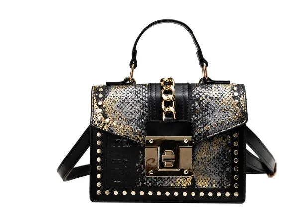 Elizabeth – Studded Snakeskin Crossbody with Chain Lock