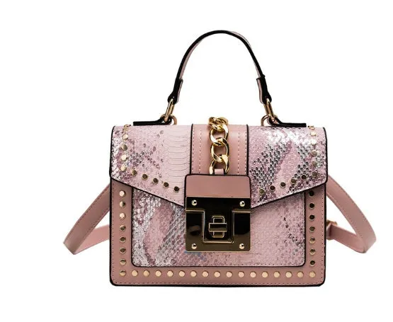 Elizabeth – Studded Snakeskin Crossbody with Chain Lock