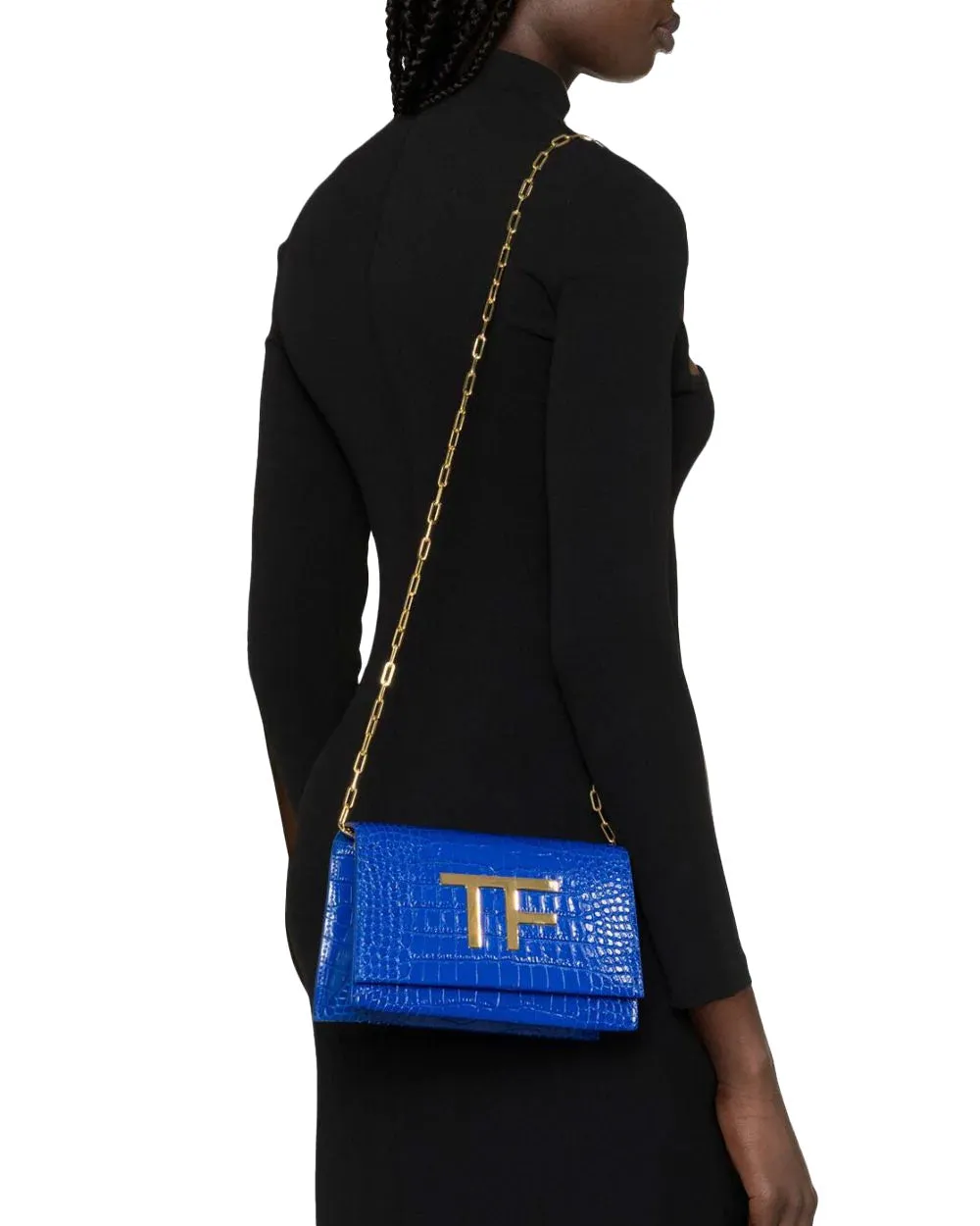 Embellished Croc Effect Crossbody in Cobalt