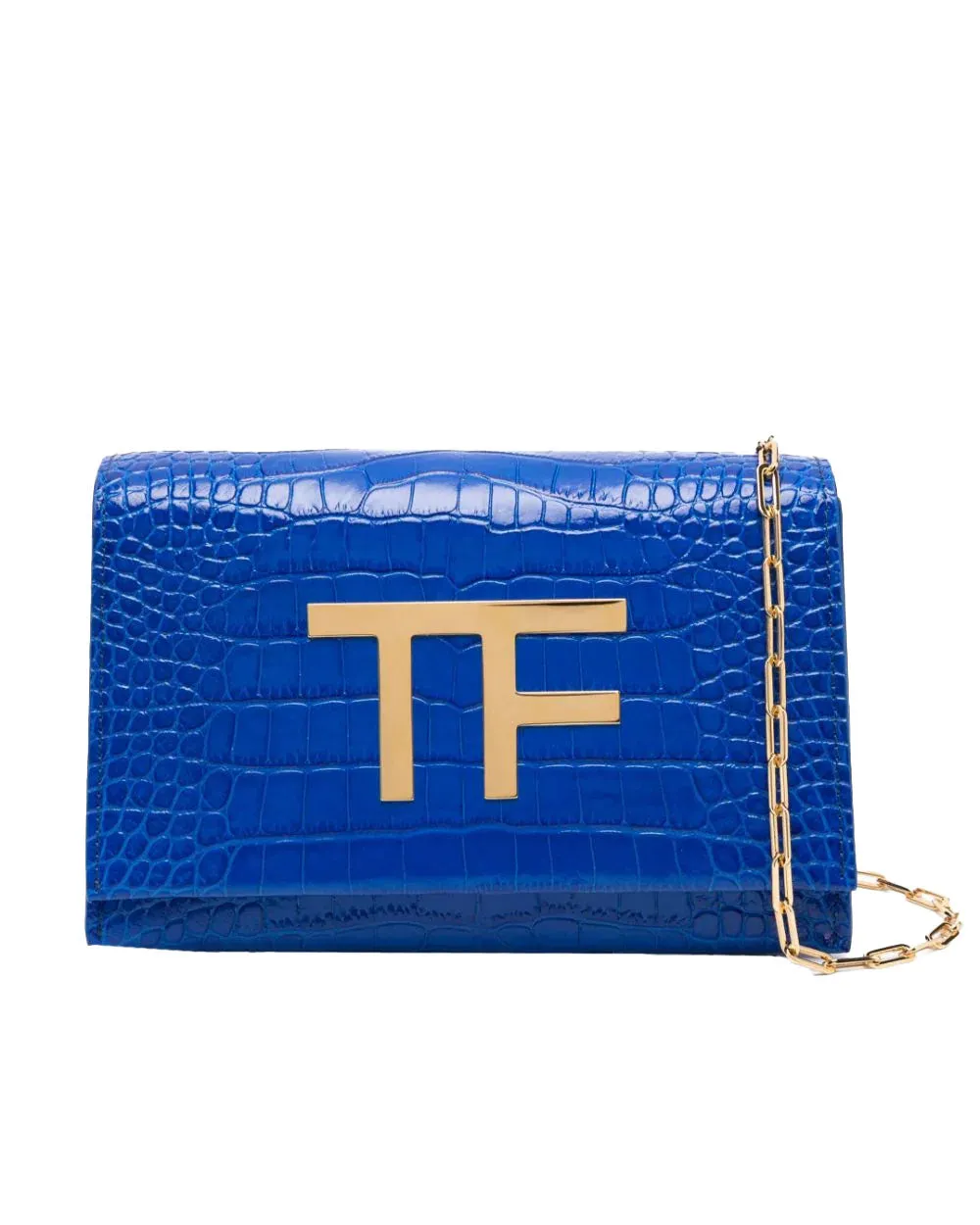 Embellished Croc Effect Crossbody in Cobalt