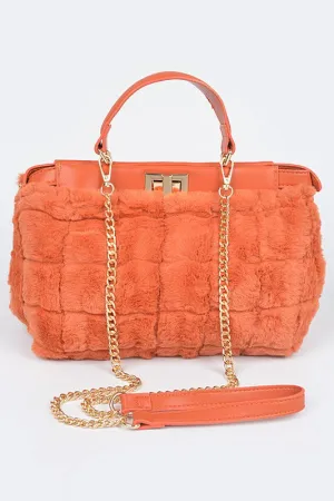 Embossed Fur Top Handle Bag