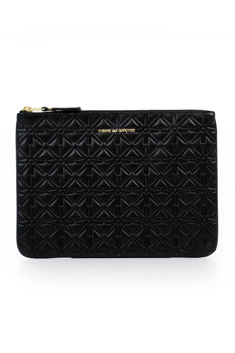 EMBOSSED LEATHER POUCH STAR PRINT BLACK