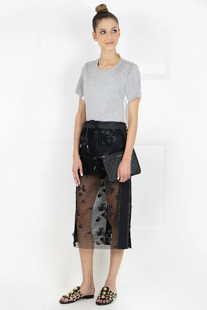 EMBOSSED LEATHER POUCH STAR PRINT BLACK