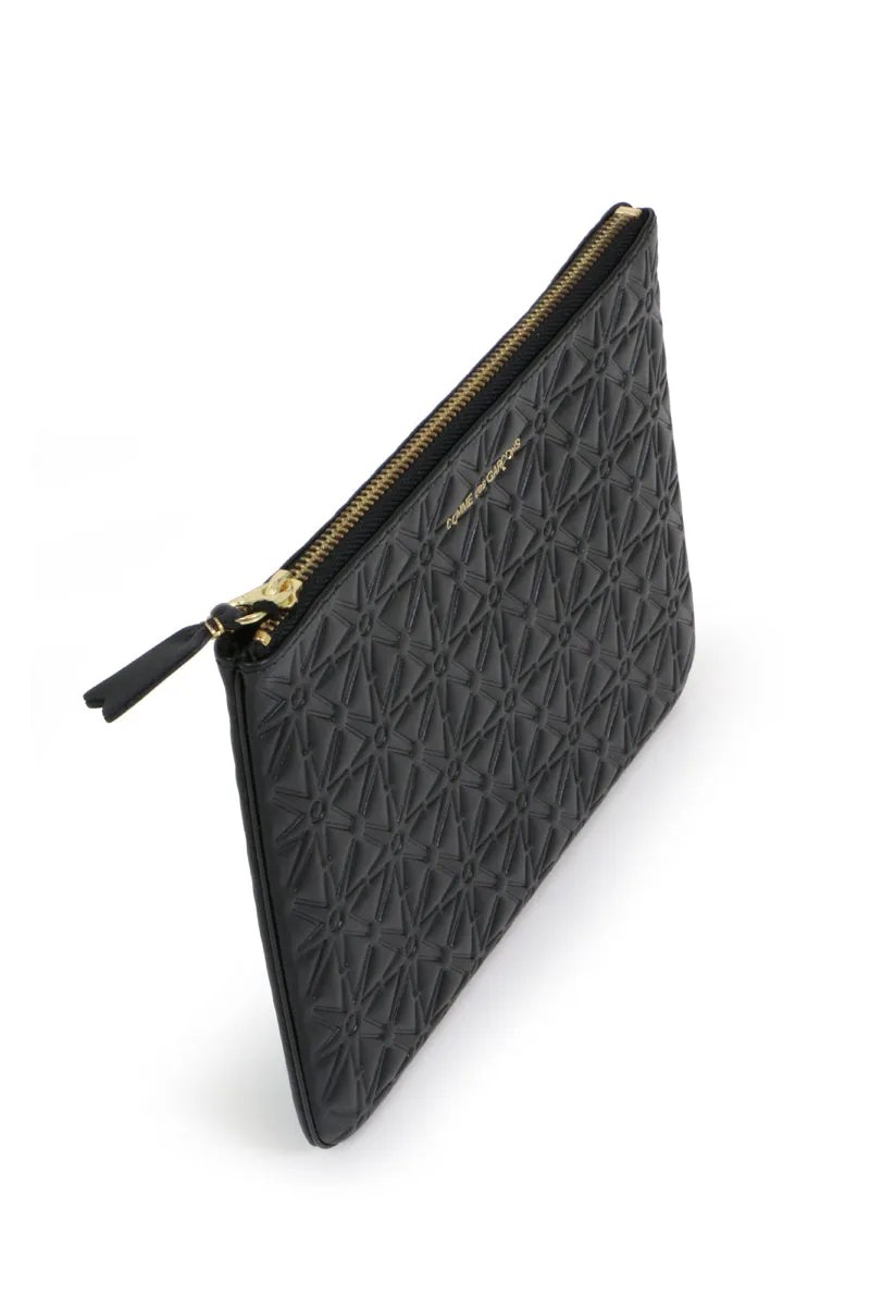 EMBOSSED LEATHER POUCH STAR PRINT BLACK