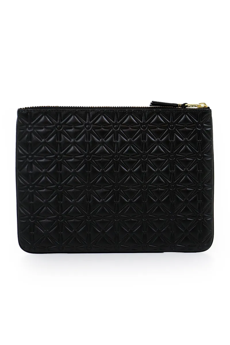 EMBOSSED LEATHER POUCH STAR PRINT BLACK
