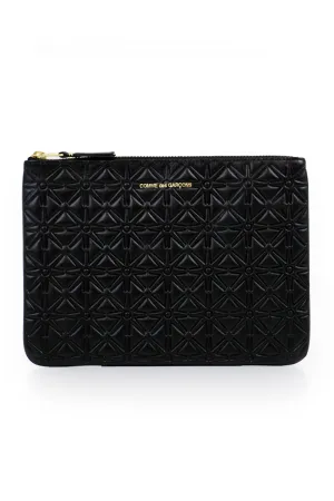EMBOSSED LEATHER POUCH STAR PRINT BLACK