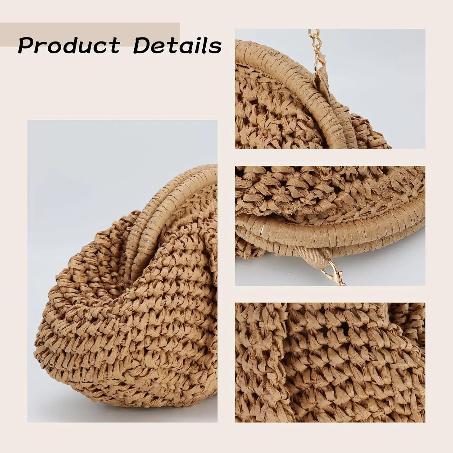 Emprier Dumpling Straw Clutch Purse for Women Cloud Purse Crossbody Shoulder Handbag Summer Beach Woven Bag