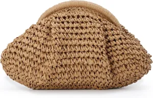 Emprier Dumpling Straw Clutch Purse for Women Cloud Purse Crossbody Shoulder Handbag Summer Beach Woven Bag