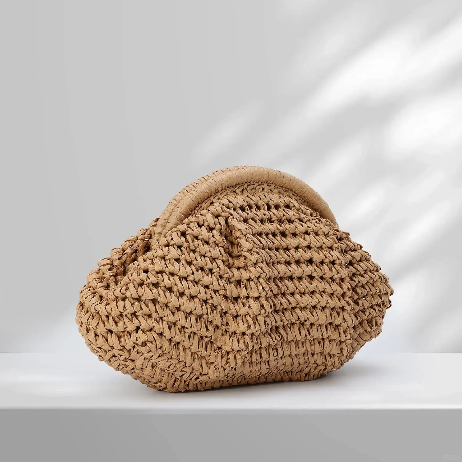 Emprier Dumpling Straw Clutch Purse for Women Cloud Purse Crossbody Shoulder Handbag Summer Beach Woven Bag