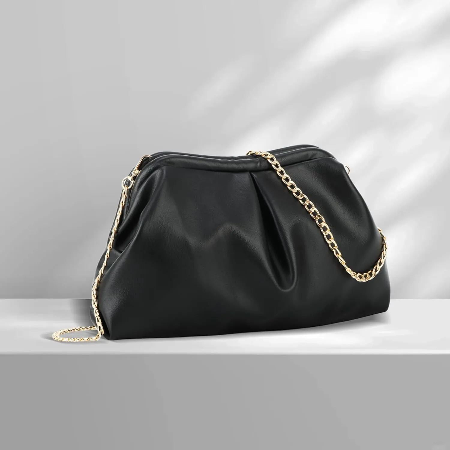 Emprier Soft Vegan Leather Clutch Purse for Women Dumpling Bag Pleated PU Evening Handbags for Wedding Party