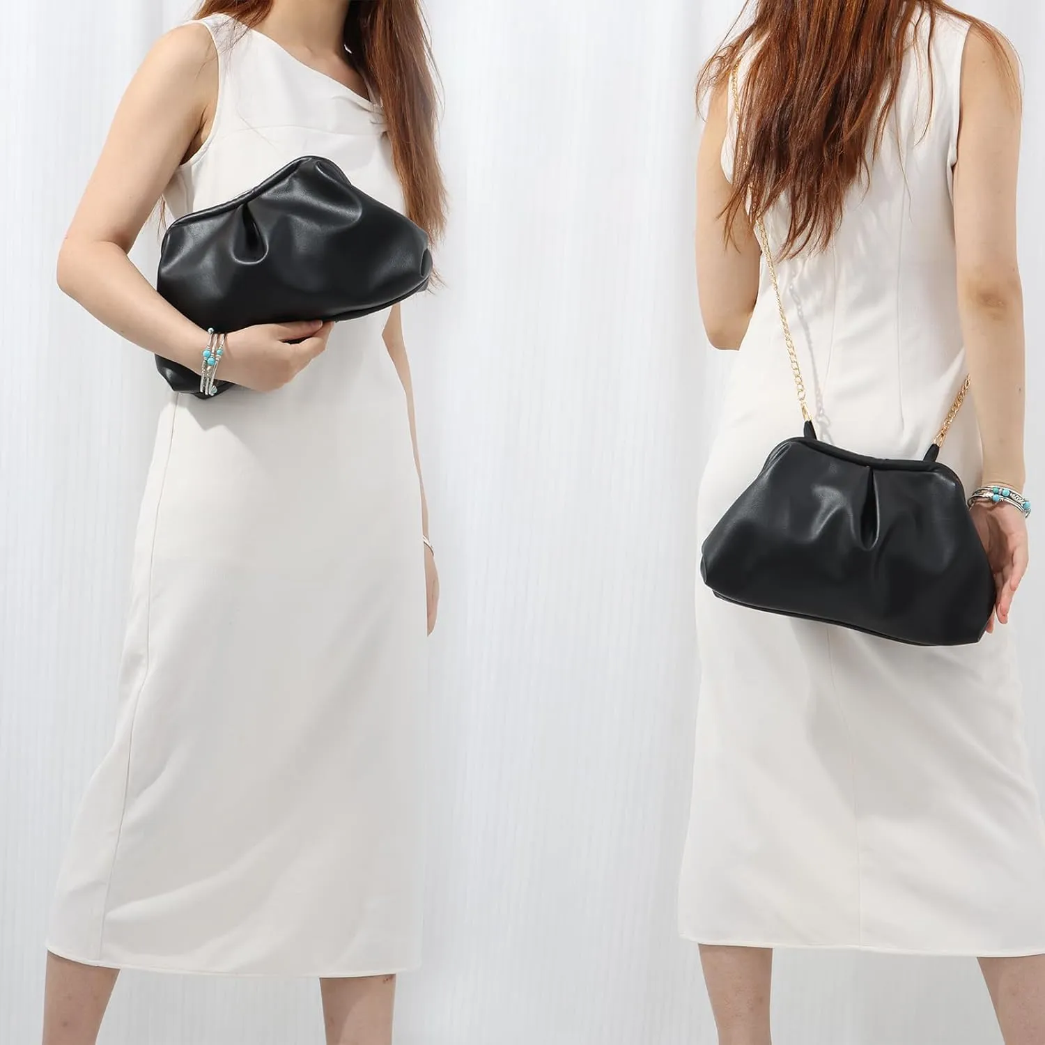 Emprier Soft Vegan Leather Clutch Purse for Women Dumpling Bag Pleated PU Evening Handbags for Wedding Party