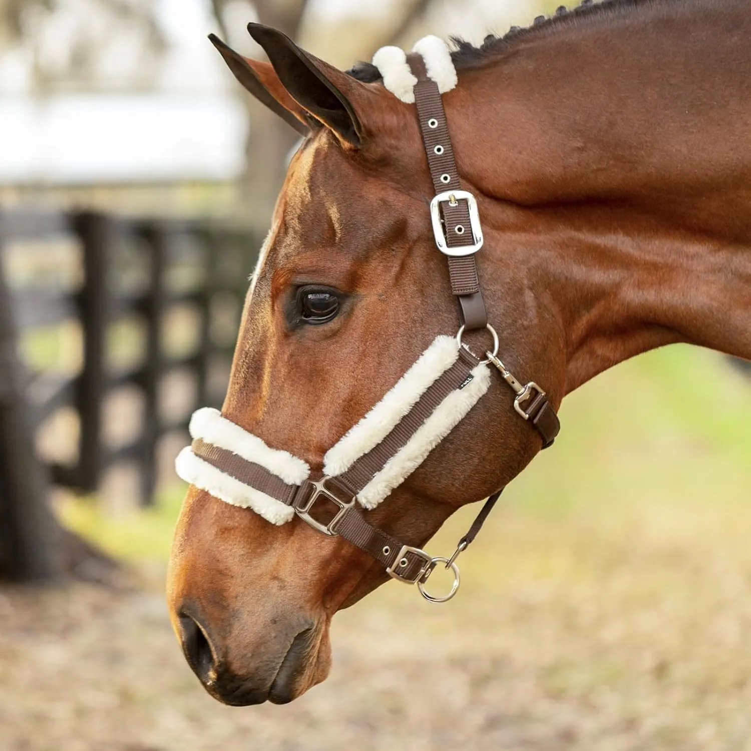 Equinavia Valkyrie Soft Ultra Fleece Padded Adjustable Breakaway Horse Halter - Brown/Ivory White - Warmblood