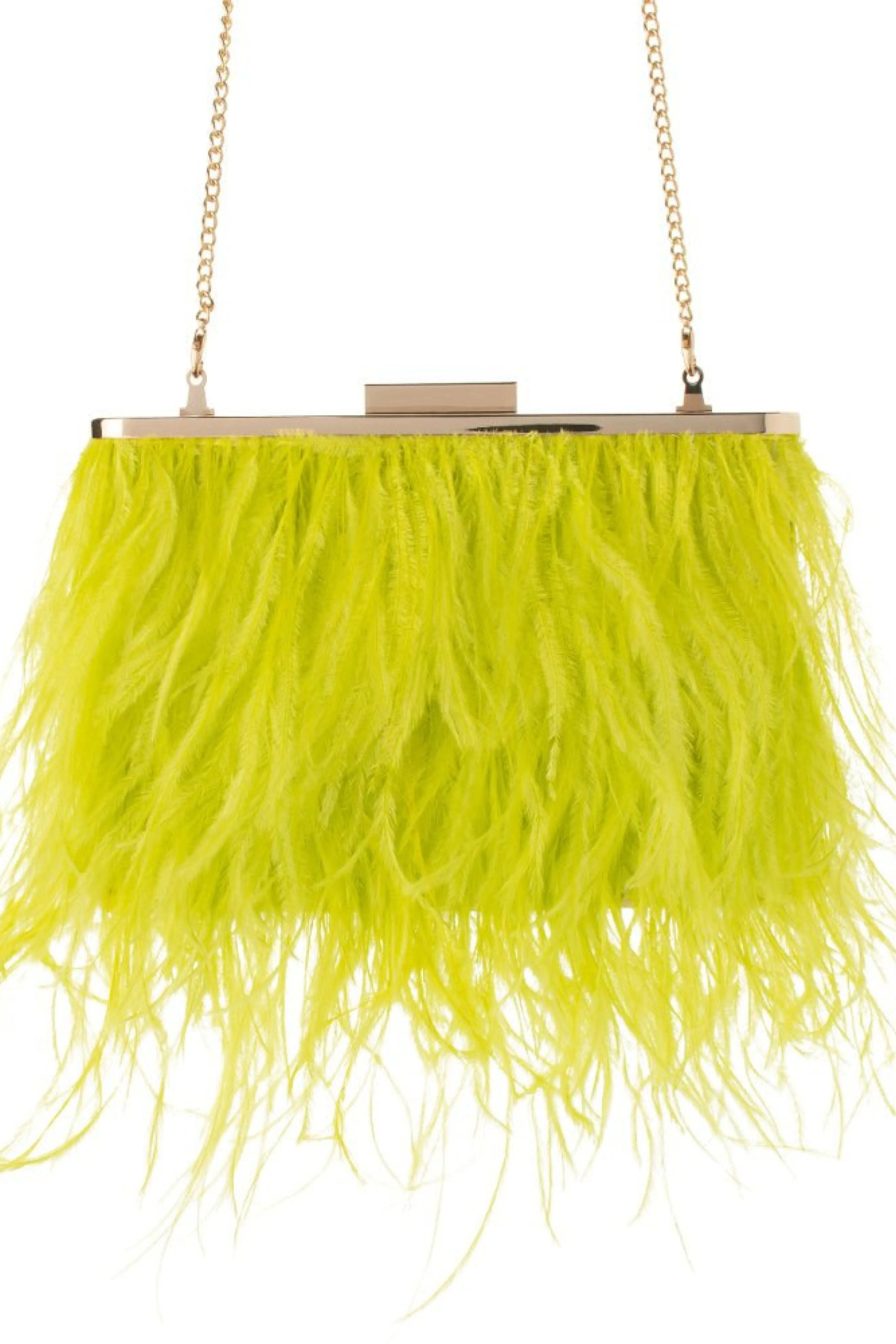 Estelle Feather Clutch - Chartreuse
