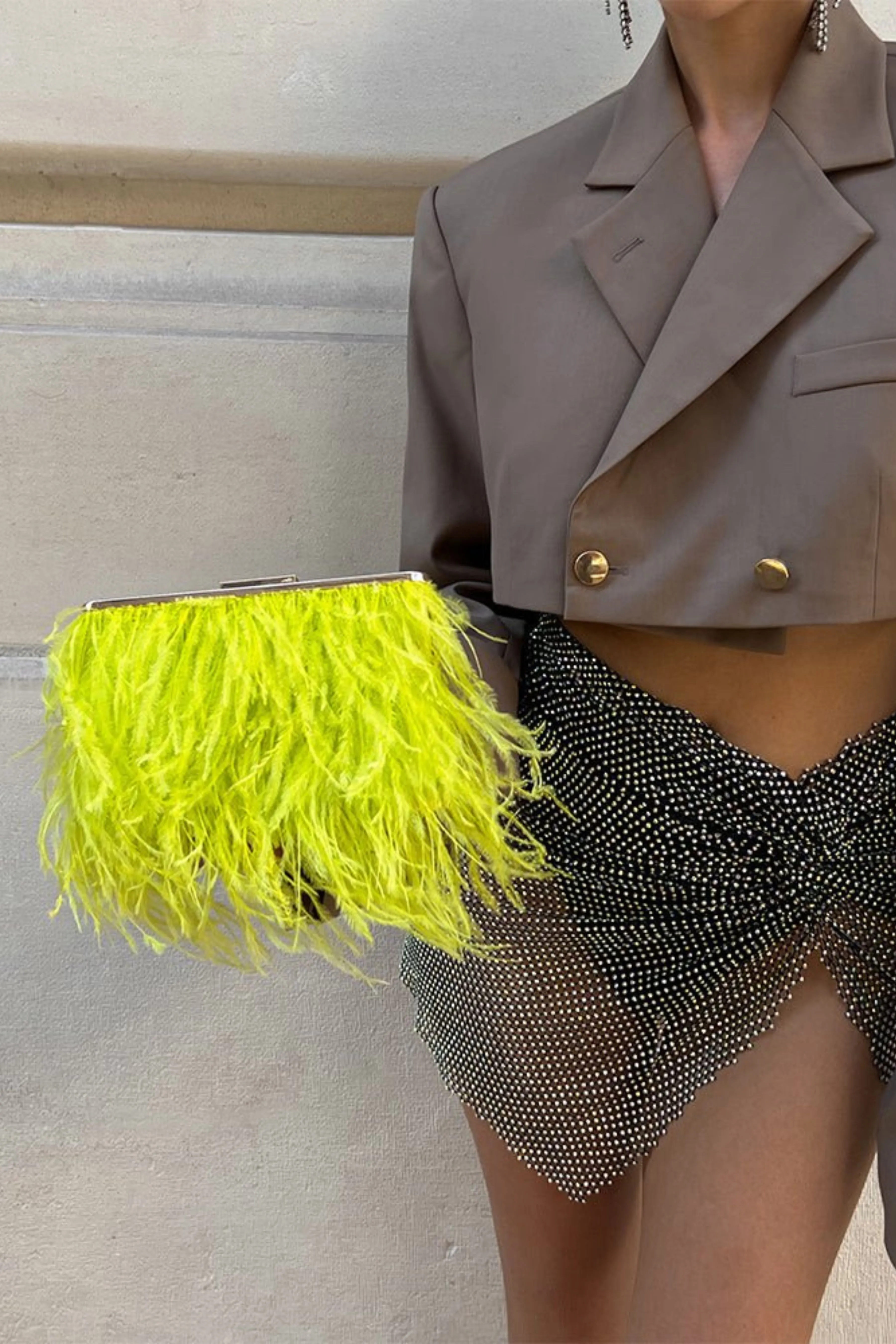 Estelle Feather Clutch - Chartreuse