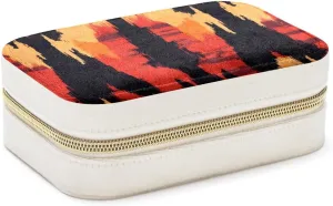 Ethnic Boho Colors Abstract Background Jewelry Box Necklace Ring Storage Organizer, PU Leather Jewelry case Portable Travel Jewelry Organizer for Women Girls