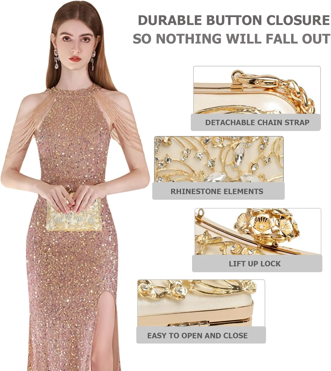 Evening Bag Clutch Purses for Women Rhinestones Purse Sparkling Party Shoulder Handbag Wedding Bag with Chain