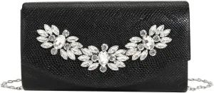 Evening Bag for Women Rhinestone Flower Clutch Purse Shoulder Bag PU Leather Elegant Clutch Handbag with Chain Strap