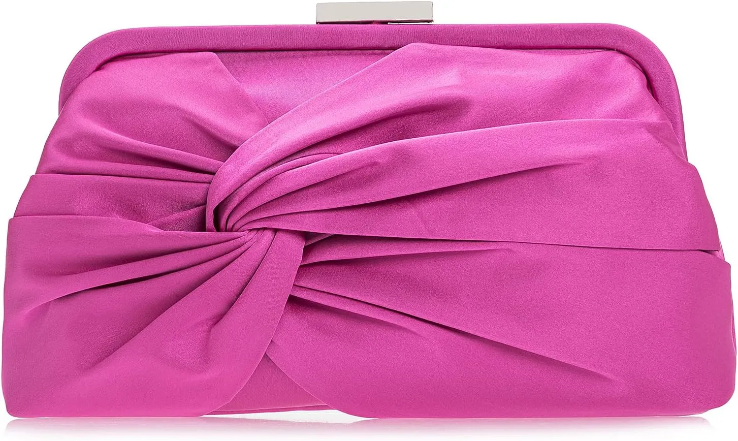 Evening Purse for Women Dressy Soft Pleated Knot Party Clutch Satin Frame Formal Handbag for Wedding/Prom/Cocktail
