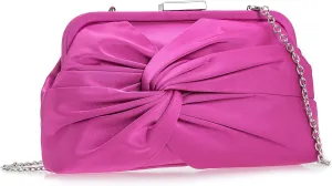 Evening Purse for Women Dressy Soft Pleated Knot Party Clutch Satin Frame Formal Handbag for Wedding/Prom/Cocktail