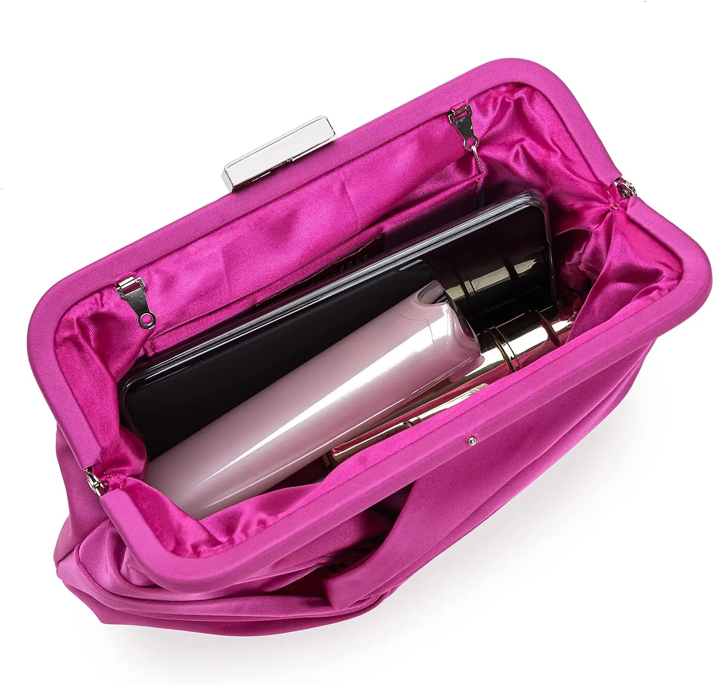Evening Purse for Women Dressy Soft Pleated Knot Party Clutch Satin Frame Formal Handbag for Wedding/Prom/Cocktail