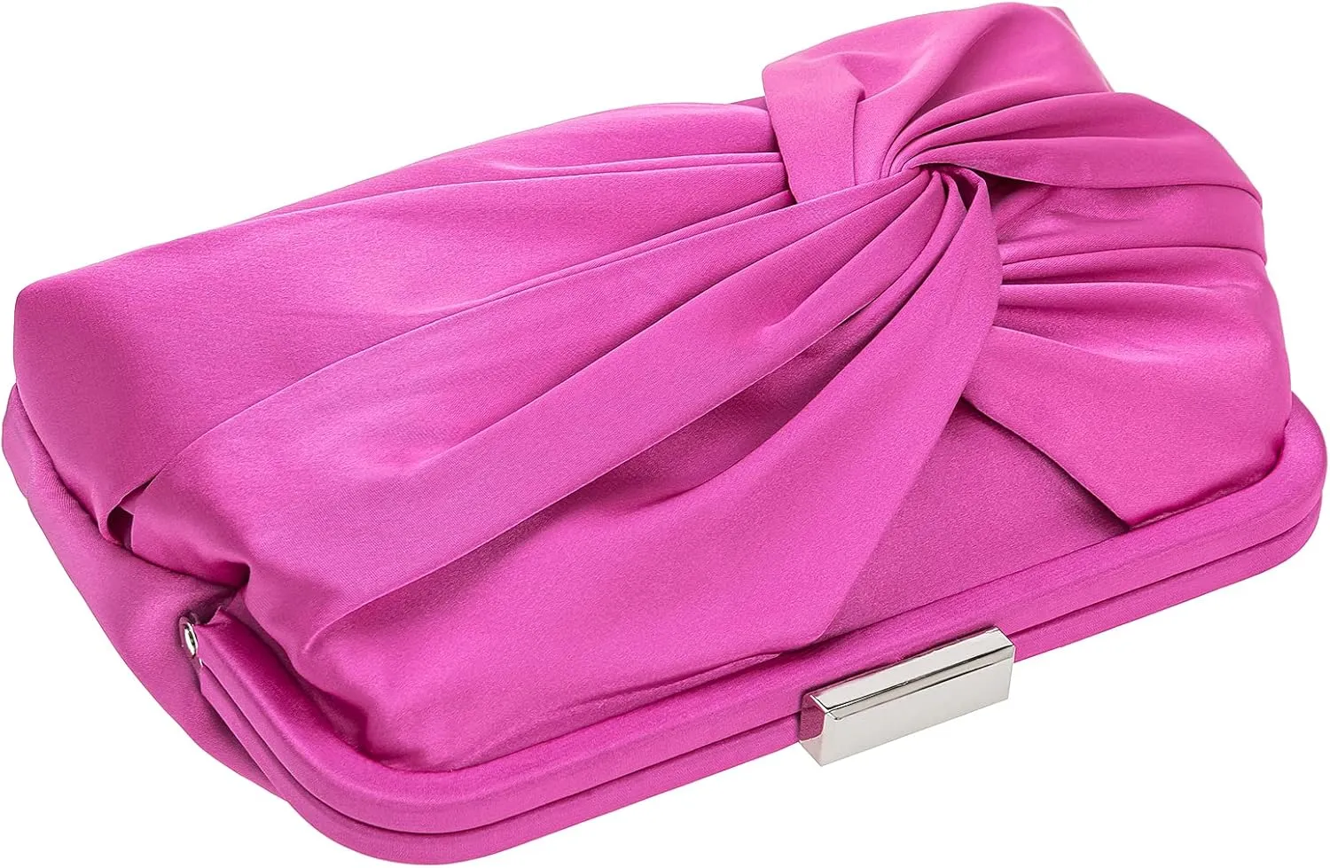 Evening Purse for Women Dressy Soft Pleated Knot Party Clutch Satin Frame Formal Handbag for Wedding/Prom/Cocktail