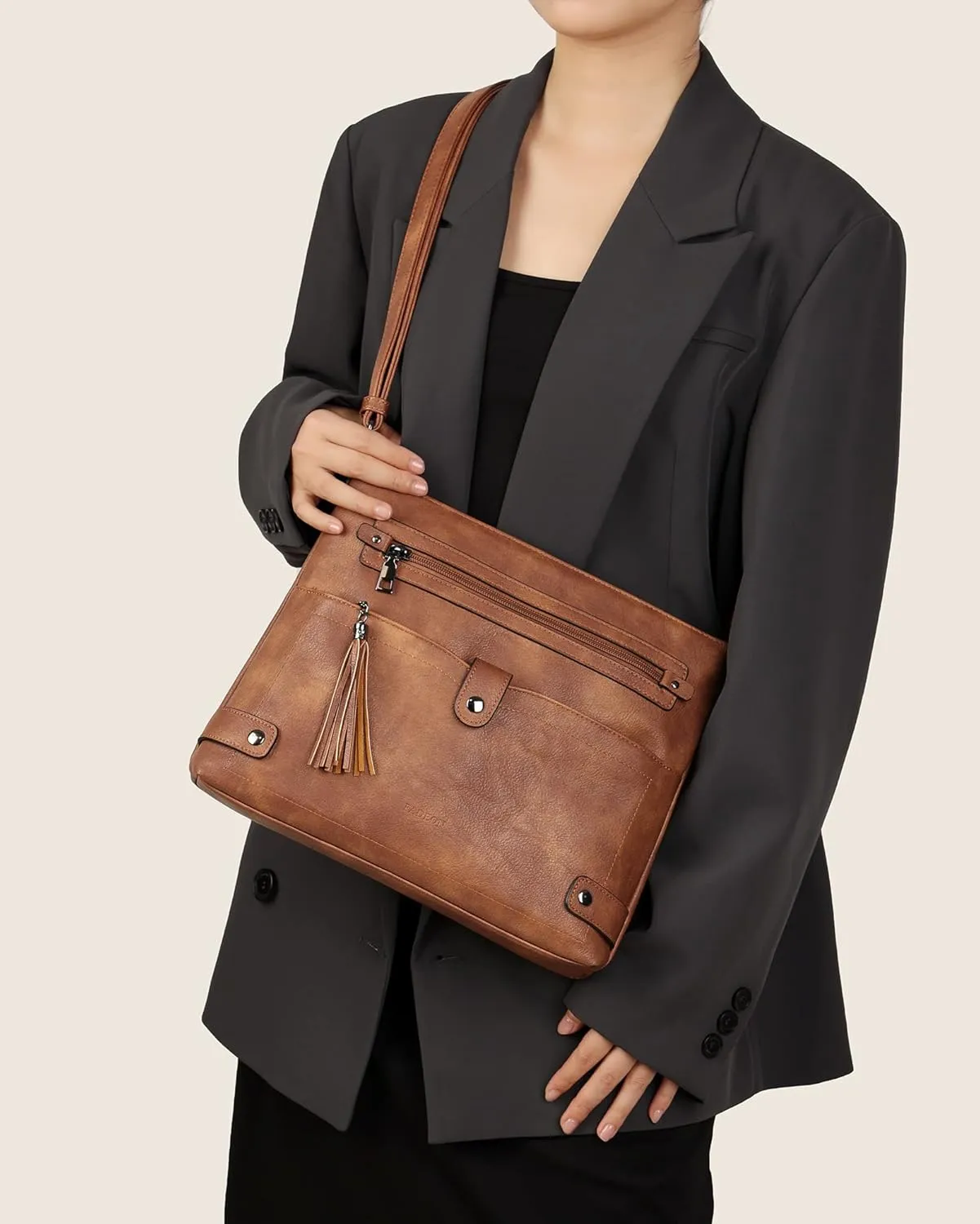 FADEON Large Crossbody Purses for Women Crossbody Bag, Designer Leather Cross Body Purses Multi Pocket Shoulder Bag