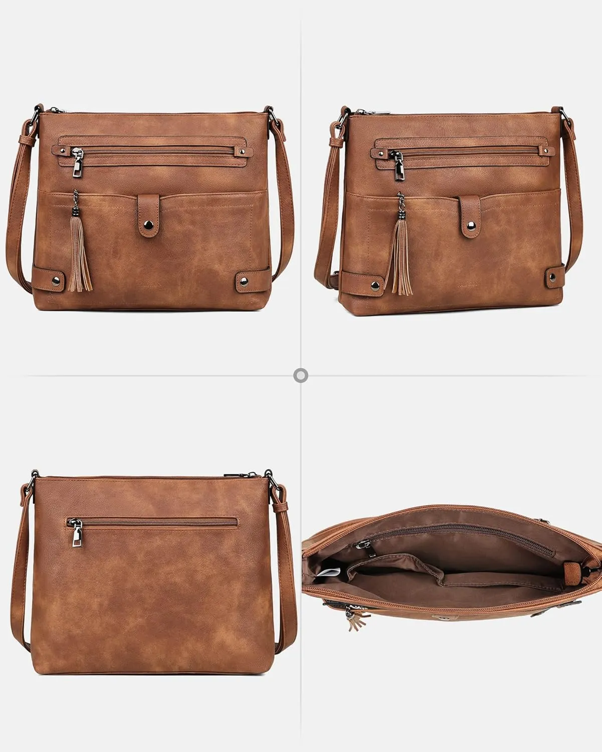 FADEON Large Crossbody Purses for Women Crossbody Bag, Designer Leather Cross Body Purses Multi Pocket Shoulder Bag