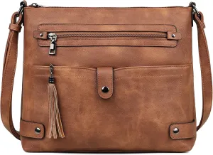 FADEON Large Crossbody Purses for Women Crossbody Bag, Designer Leather Cross Body Purses Multi Pocket Shoulder Bag