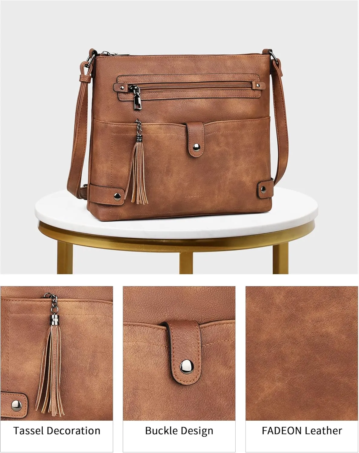 FADEON Large Crossbody Purses for Women Crossbody Bag, Designer Leather Cross Body Purses Multi Pocket Shoulder Bag