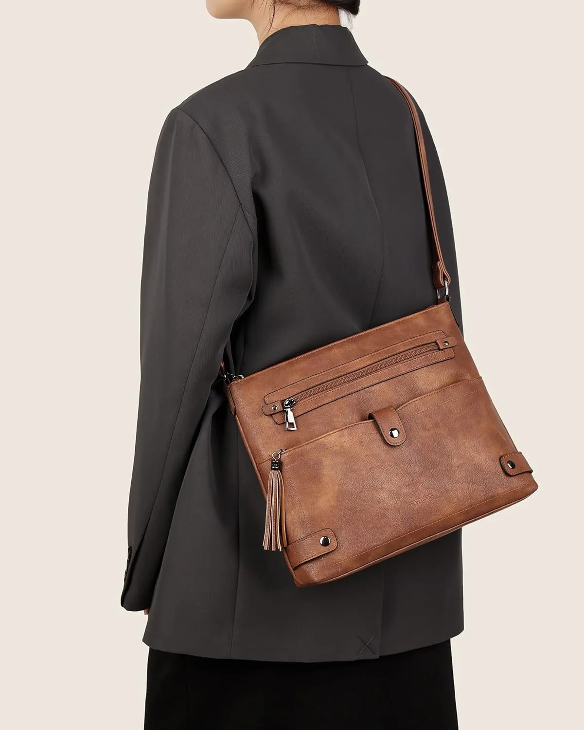 FADEON Large Crossbody Purses for Women Crossbody Bag, Designer Leather Cross Body Purses Multi Pocket Shoulder Bag