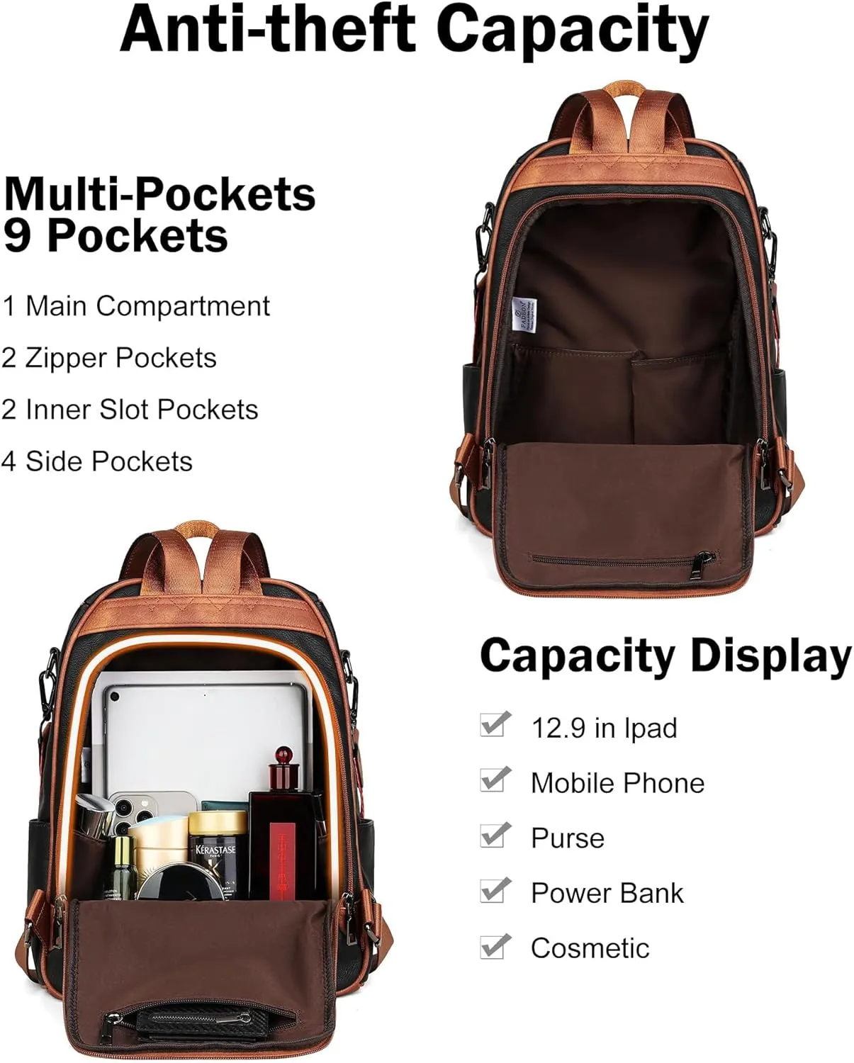 FADEON Leather Backpack Purse for Women Designer Travel Backpack Purses PU Fashion Ladies Shoulder Bag with Tassel