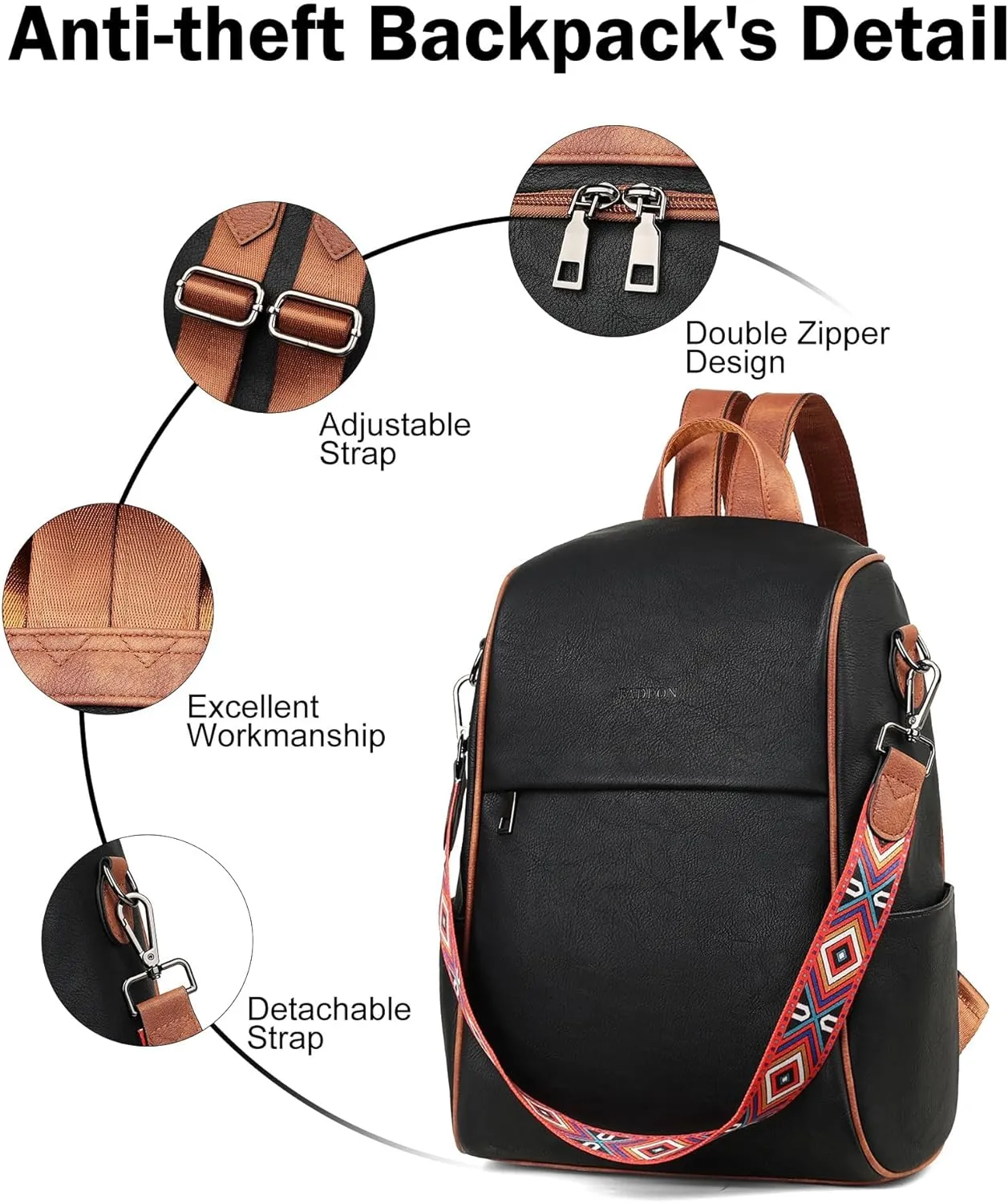 FADEON Leather Backpack Purse for Women Designer Travel Backpack Purses PU Fashion Ladies Shoulder Bag with Tassel