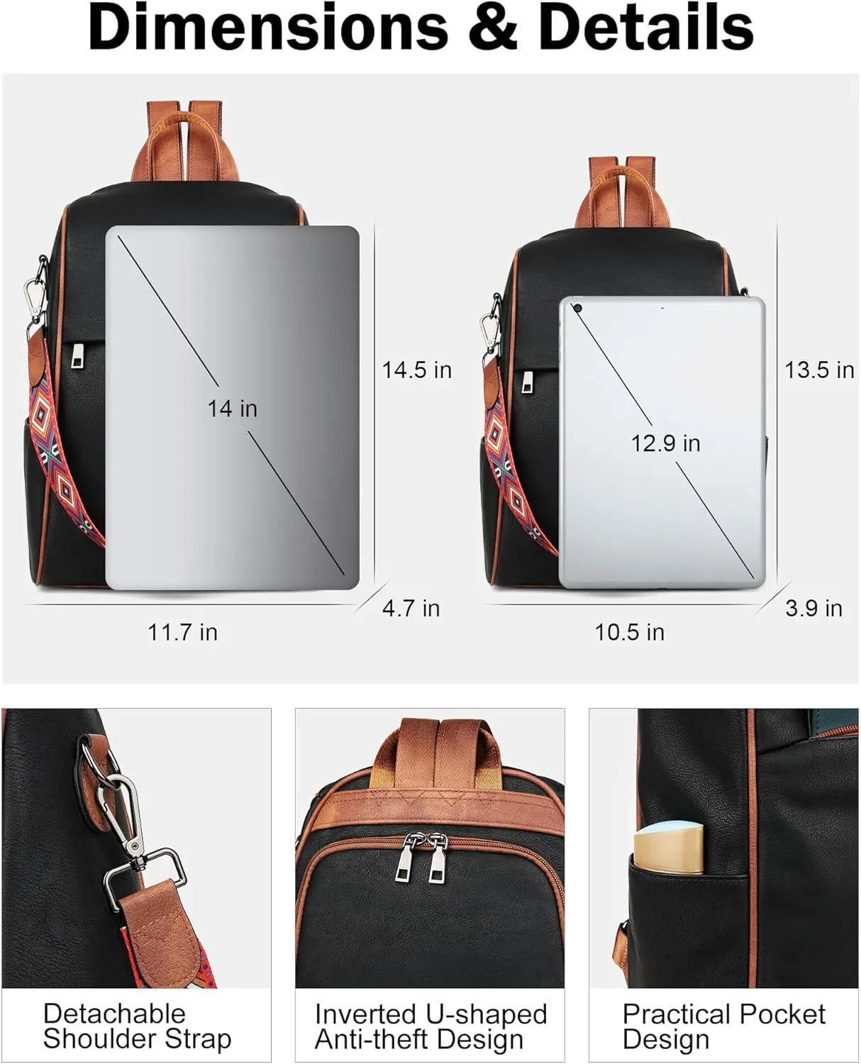 FADEON Leather Backpack Purse for Women Designer Travel Backpack Purses PU Fashion Ladies Shoulder Bag with Tassel