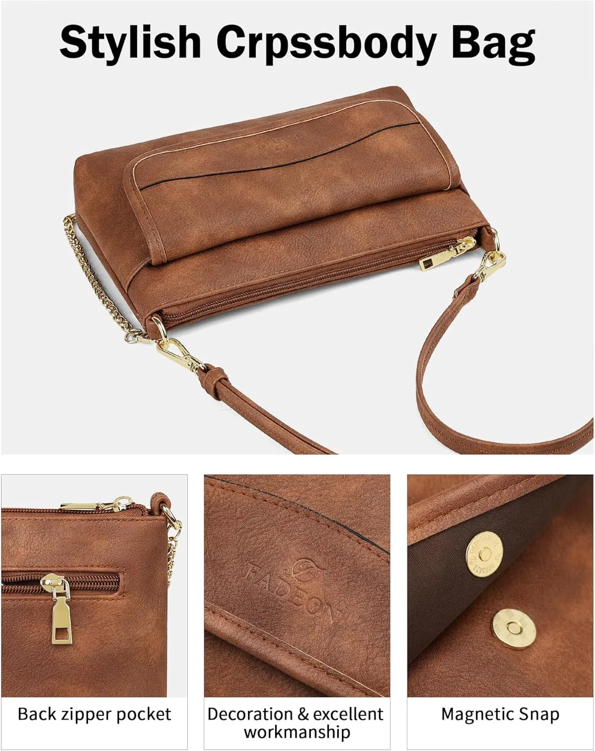 FADEON Wristlet Clutch Purses for Women,Vegan Leather Crossbody Bags Designer Women Wallet Purse with Chain Strap