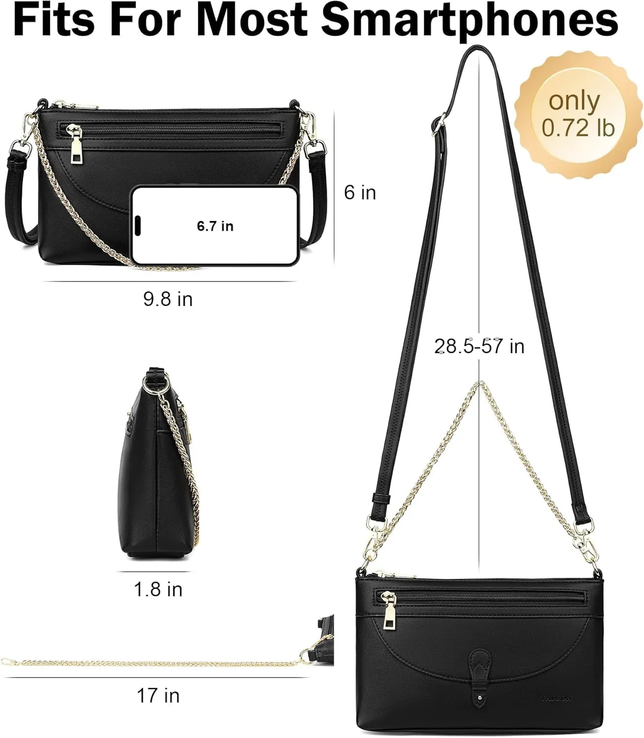 FADEON Wristlet Clutch Purses for Women,Vegan Leather Crossbody Bags Designer Women Wallet Purse with Chain Strap