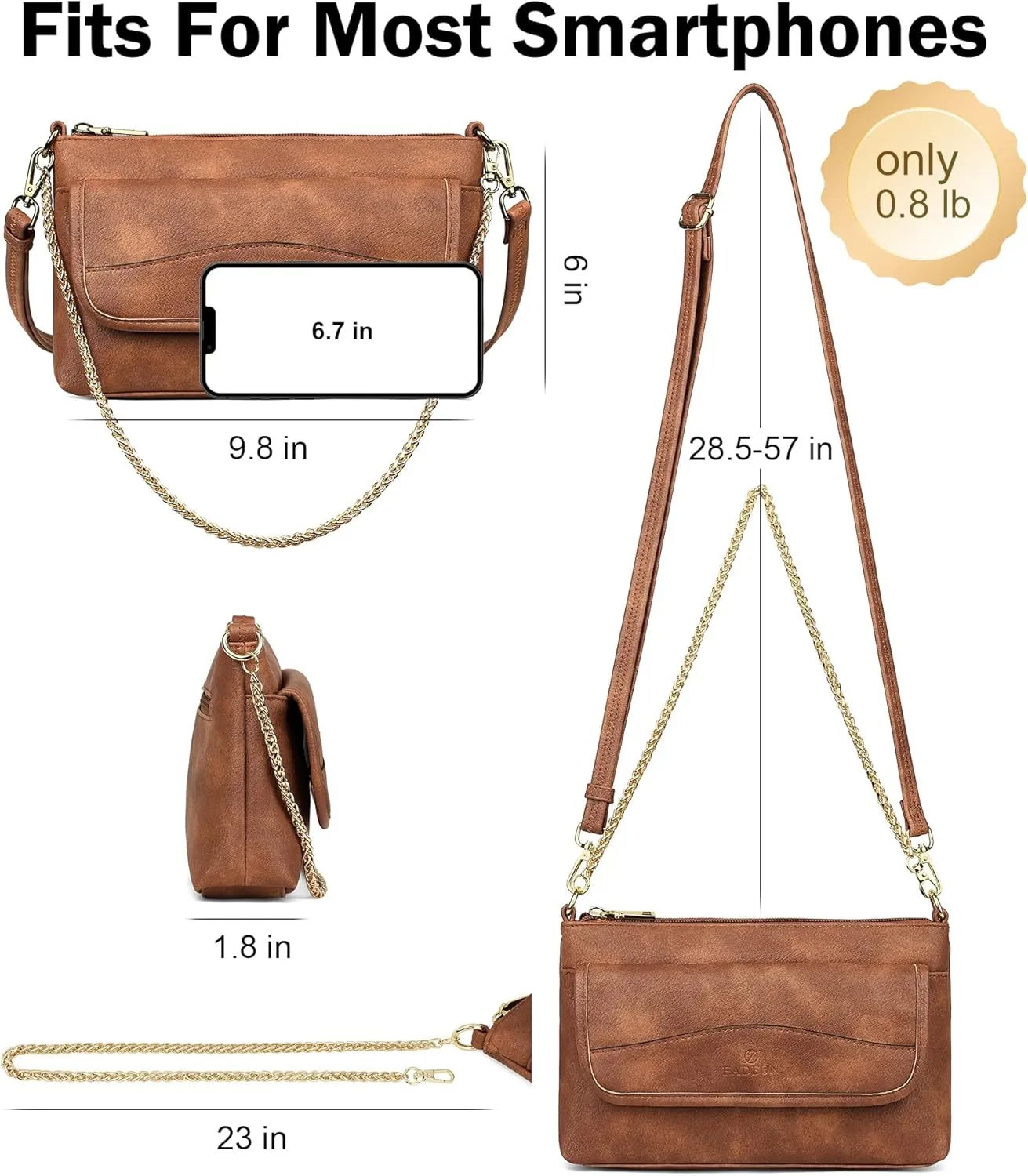 FADEON Wristlet Clutch Purses for Women,Vegan Leather Crossbody Bags Designer Women Wallet Purse with Chain Strap