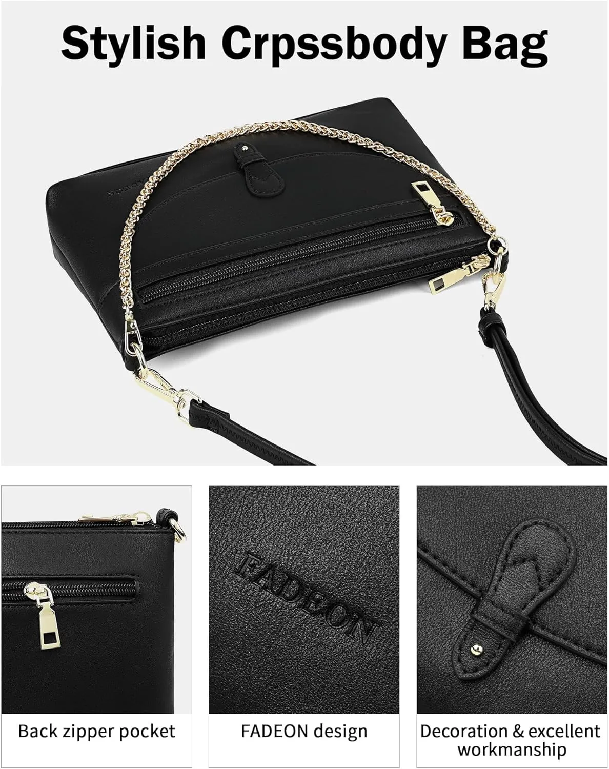 FADEON Wristlet Clutch Purses for Women,Vegan Leather Crossbody Bags Designer Women Wallet Purse with Chain Strap