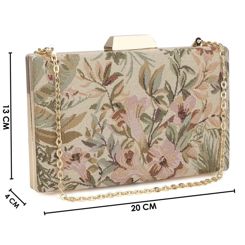 Faux Leather Clutch - Elegant Crystal Clasp | Detachable Chain | 20x4x13 cm | Copper