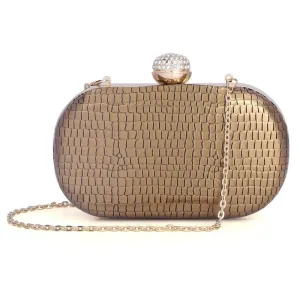 Faux Leather Womens Party Clutch - Elegant Design | Detachable Shoulder Chain | 1.14L | Golden
