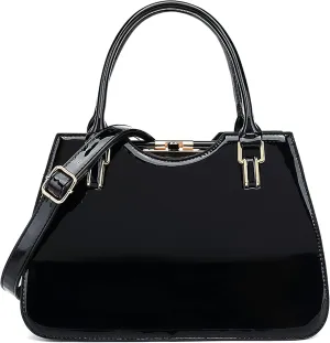 Faux Patent Leather Frame Satchel