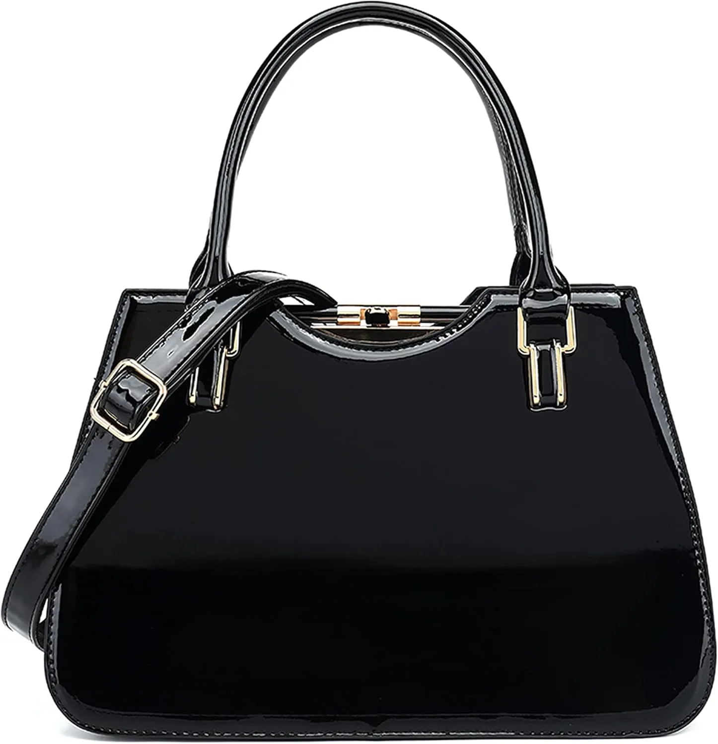 Faux Patent Leather Frame Satchel