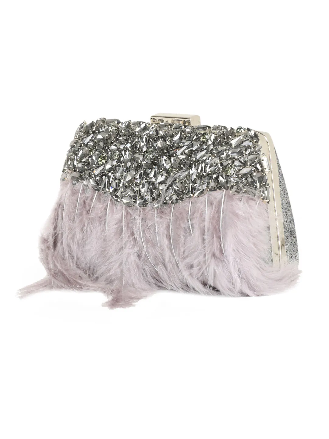 Feather Embellished Box Clutch