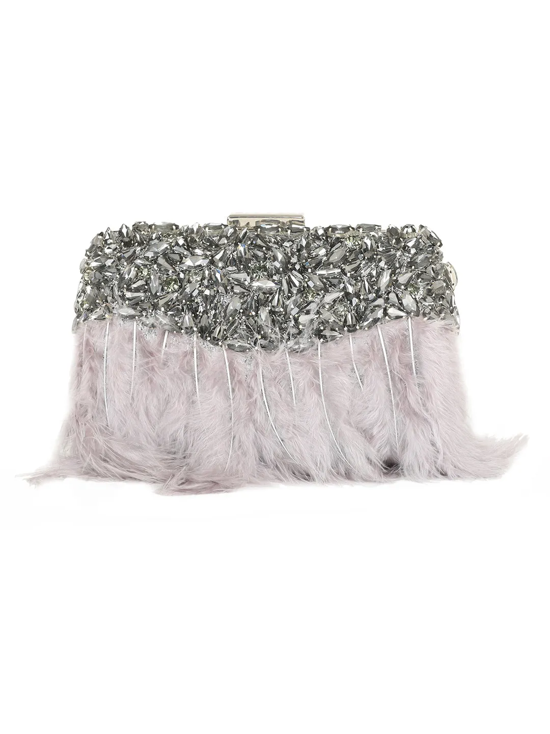 Feather Embellished Box Clutch