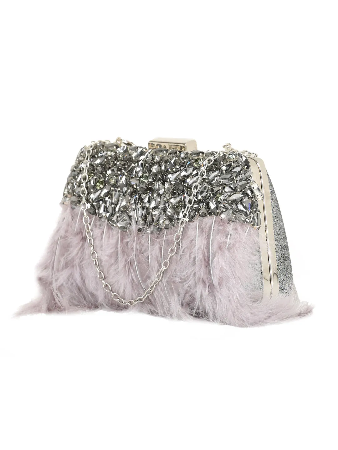 Feather Embellished Box Clutch