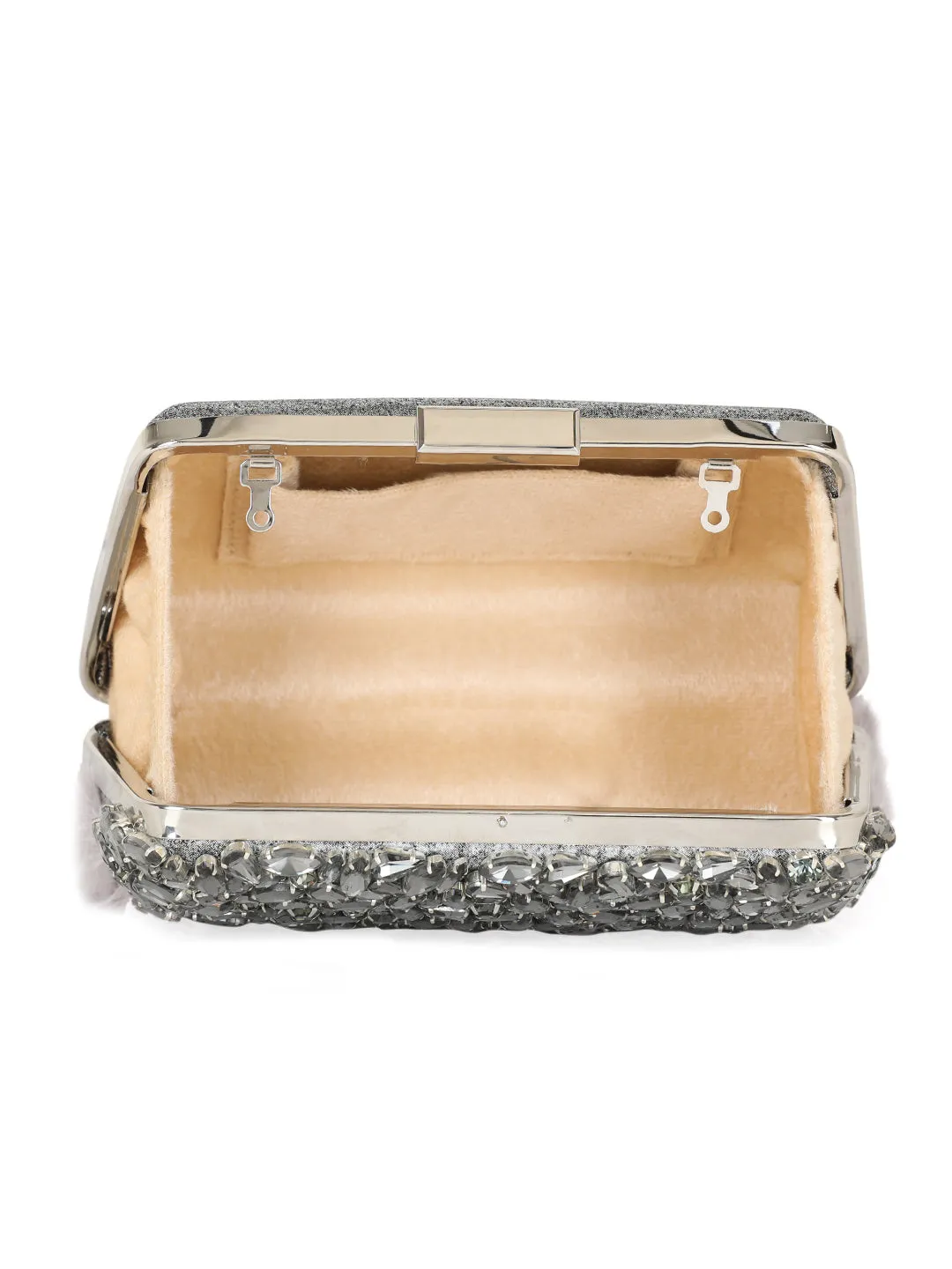 Feather Embellished Box Clutch