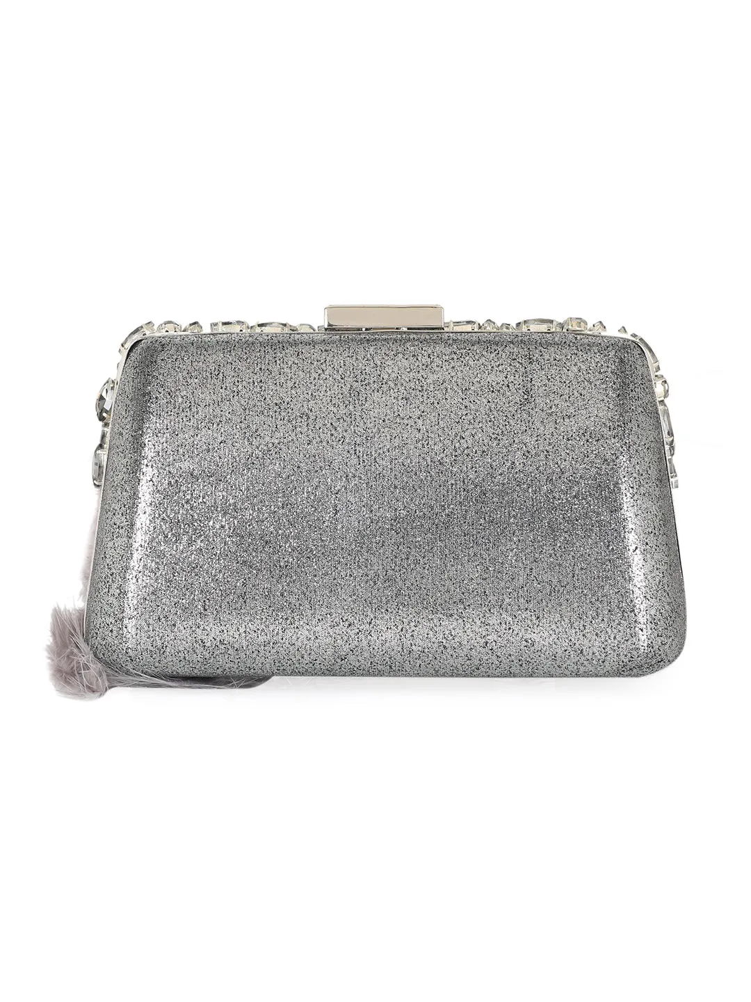 Feather Embellished Box Clutch