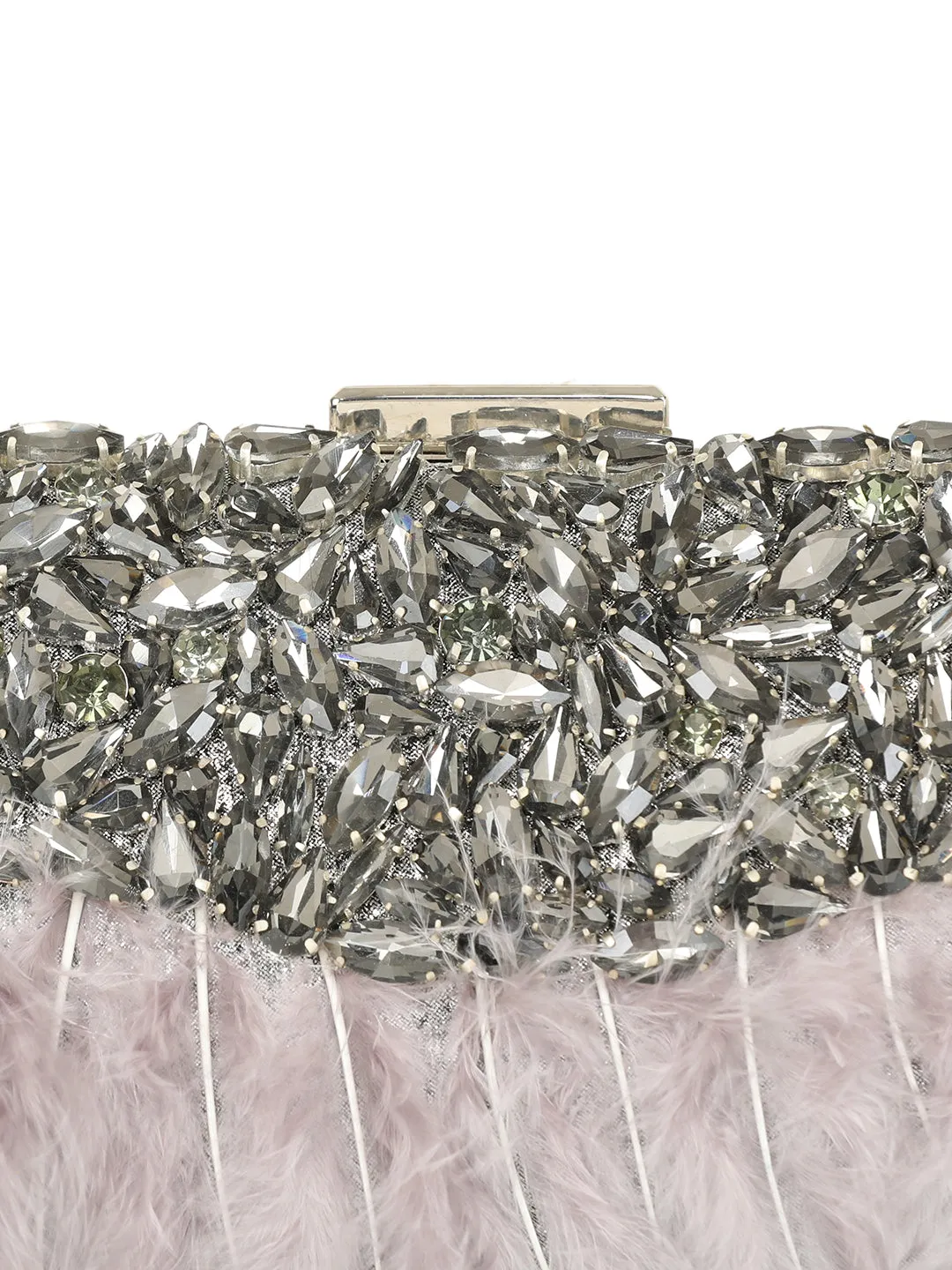 Feather Embellished Box Clutch