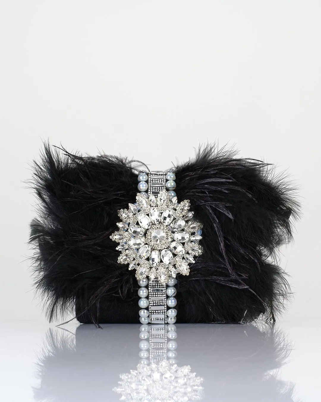 FEATHER EMBELLISHED HANDBAG