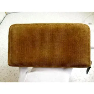 Fendi Camel Colored Corduroy And Brown Leather With Chrome Hardware Xl Around Continental Wallet
