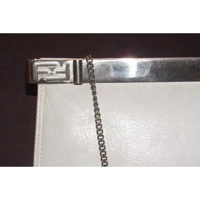 Fendi Clutch Embossed Two Or Style Purse White Leatherchrome Ff Top Shoulder Bag